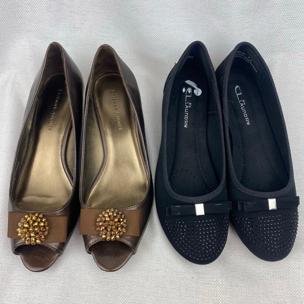 Etienne Aigner Brown & Chinese Laundry Black Wedge Heels Bundle Size 7.5